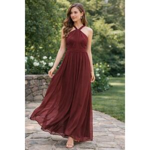 David's Bridal Burgundy Cross-Front Chiffon Maxi Dress